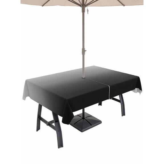 Outdoor Tablecloths with Umbrella Hole & Zipper, Black Ombre 60 x102 Inch Rectangle Tablecloths, Farmhouse Gradient Modern Abstract Art Waterproof Table Cloth, Patio/Pool/Picnic Table Covers