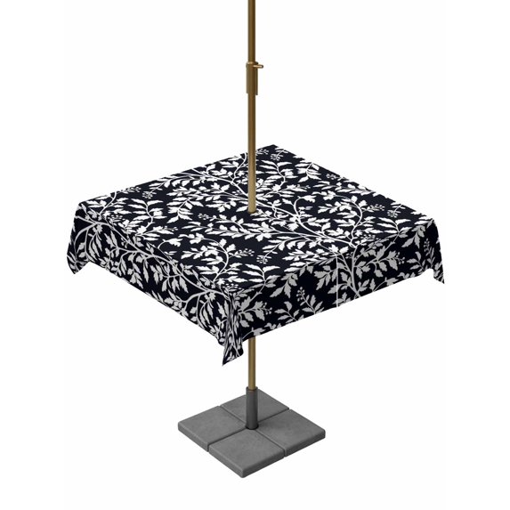 Outdoor Tablecloths with Umbrella Hole & Zipper, Black Spring Floral 60x60 Inch Square Tablecloths, Farmhouse Flowers Elegant Pastoral Waterproof Table Cloth, Patio/Pool/Picnic Table Covers
