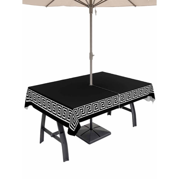 Outdoor Tablecloths with Umbrella Hole & Zipper, Black Tablecloth Rectangle 60x84 Inch, Modern Geometric Abstract Art Aesthetics Waterproof Table Cloth, Patio/Pool/Picnic Table Covers