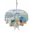 thumbnail image 1 of Outdoor Tablecloths with Umbrella Hole & Zipper, Blue Coastal Round Tablecloth 54 Inch, Summer Beach Starfish Shell Coral Nautical Waterproof Table Cloth, Patio/Pool/Picnic Table Covers, 1 of 8