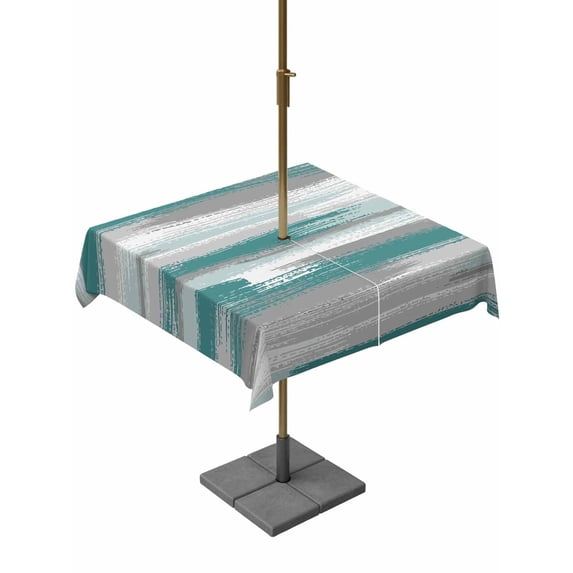 Outdoor Tablecloths with Umbrella Hole & Zipper, Blue Gray Stripes 60x60 Inch Square Tablecloths, Watercolor Modern Abstract Minimalist Waterproof Table Cloth, Patio/Pool/Picnic Table Covers