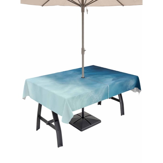 Outdoor Tablecloths with Umbrella Hole & Zipper, Blue Ombre Tablecloth Rectangle 60x84 Inch, Coastal Beach Modern Abstract Art Waterproof Table Cloth, Patio/Pool/Picnic Table Covers