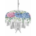 thumbnail image 1 of Outdoor Tablecloths with Umbrella Hole & Zipper, Blue Pink Hydrangea Round Tablecloths 60 Inch, Eucalyptus Leaves Grey Plaid Waterproof Table Cloth, Patio/Pool/Picnic Table Covers, 1 of 8