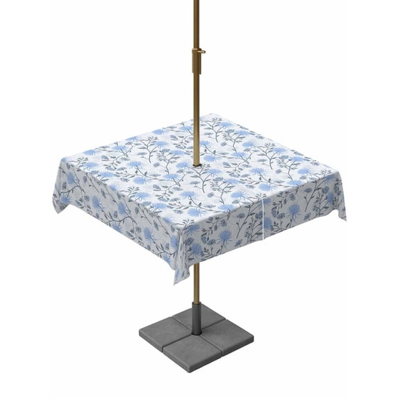 Outdoor Tablecloths with Umbrella Hole & Zipper, Blue Spring Floral 54x54 Inch Square Tablecloths, Flowers Leaves Pastoral Botanical Waterproof Table Cloth, Patio/Pool/Picnic Table Covers