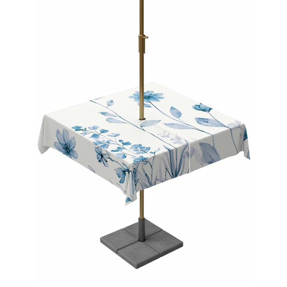 Outdoor Tablecloths with Umbrella Hole & Zipper, Blue Spring Floral 54x54 Inch Square Tablecloths, Summer Flowers Botanical Elegant Waterproof Table Cloth, Patio/Pool/Picnic Table Covers