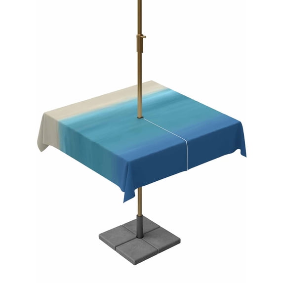 Outdoor Tablecloths with Umbrella Hole & Zipper, Blue Teal Beige Ombre 54x54 Inch Square Tablecloths, Modern Abstract Art Abstract Waterproof Table Cloth, Patio/Pool/Picnic Table Covers