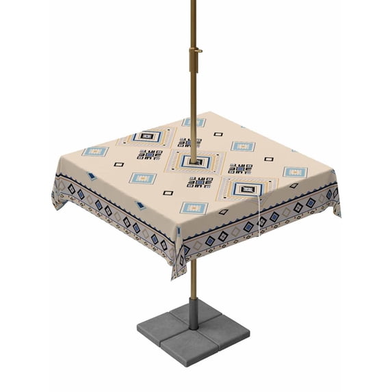 Outdoor Tablecloths with Umbrella Hole & Zipper, Boho Geometric 60x60 Inch Square Tablecloths, Retro Rustic Chic Ethnic Abstract Patterned Waterproof Table Cloth, Patio/Pool/Picnic Table Covers