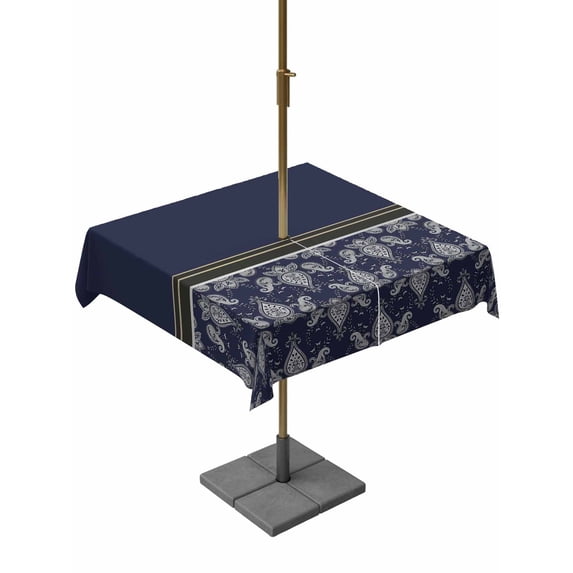 Outdoor Tablecloths with Umbrella Hole & Zipper, Boho Navy Blue Flower 54x54 Inch Square Tablecloths, Abstract Bohemia Pesley Floral Waterproof Table Cloth, Patio/Pool/Picnic Table Covers