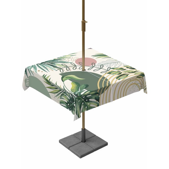 Outdoor Tablecloths with Umbrella Hole & Zipper, Boho Tropical 60x60 Inch Square Tablecloths, Summer Palm Leaves Botanical Beige Waterproof Table Cloth, Patio/Pool/Picnic Table Covers