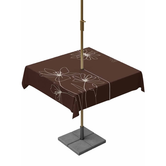 Outdoor Tablecloths with Umbrella Hole & Zipper, Brown Floral 54x54 Inch Square Tablecloths, Spring Flower Waterproof Table Cloth, Patio/Pool/Picnic Table Covers