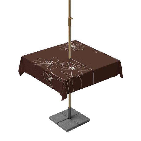 Outdoor Tablecloths with Umbrella Hole & Zipper, Brown Floral 54x54 Inch Square Tablecloths, Spring Flower Waterproof Table Cloth, Patio/Pool/Picnic Table Covers