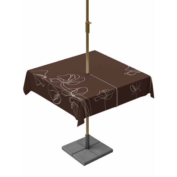 Outdoor Tablecloths with Umbrella Hole & Zipper, Brown Flowers 54x54 Inch Square Tablecloths, Pastoral Abstract Floral Minimalist Art Waterproof Table Cloth, Patio/Pool/Picnic Table Covers