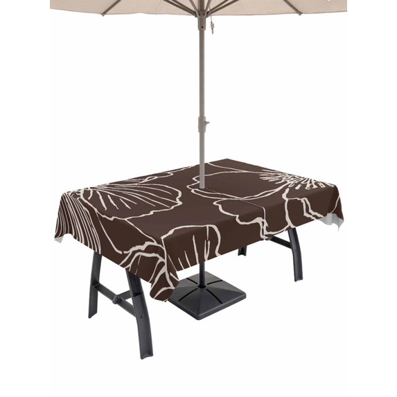 Outdoor Tablecloths with Umbrella Hole & Zipper, Brown Flowers 54x80 Inch Tablecloth Rectangle, Spring Floral Botanical Modern Art Waterproof Table Cloth, Patio/Pool/Picnic Table Covers