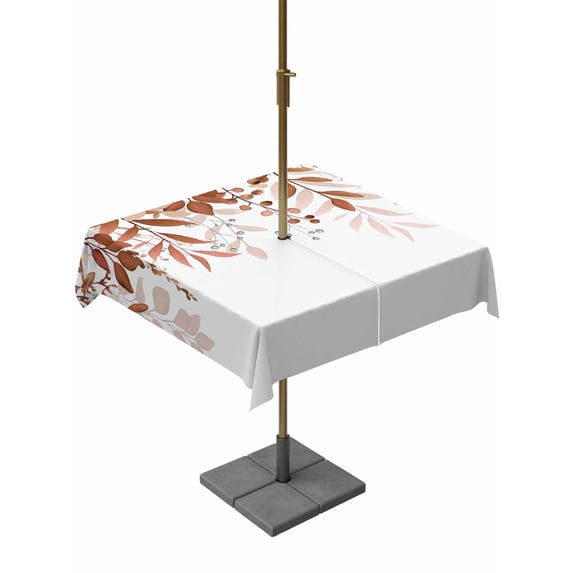 Outdoor Tablecloths with Umbrella Hole & Zipper, Brown Leaves 54x54 Inch Square Tablecloths, Summer Botanical Waterproof Table Cloth, Patio/Pool/Picnic Table Covers