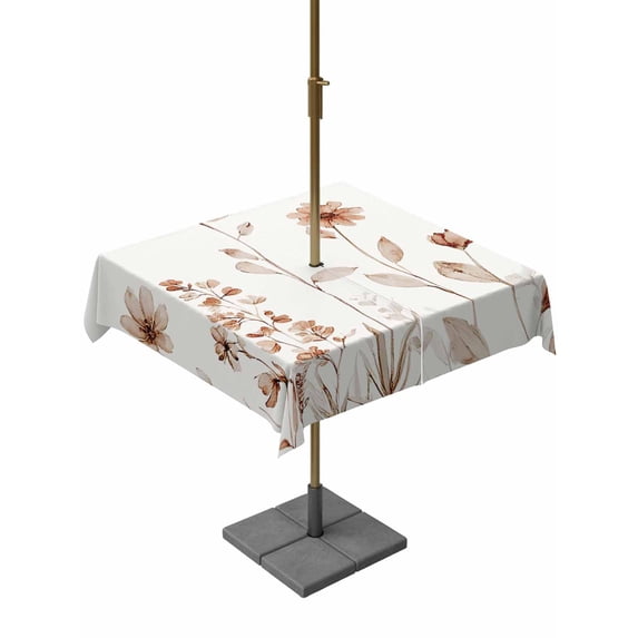 Outdoor Tablecloths with Umbrella Hole & Zipper, Brown Red Spring Floral 54x54 Inch Square Tablecloths, Summer Flowers Botanical Elegant Waterproof Table Cloth, Patio/Pool/Picnic Table Covers