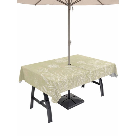Outdoor Tablecloths with Umbrella Hole & Zipper, Brown Wildflowers Rectangle Tablecloth 60x120 Inch, Modern Floral Butterfly Plant Waterproof Table Cloth, Patio/Pool/Picnic Table Covers