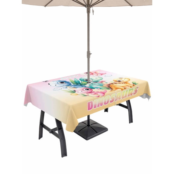 Outdoor Tablecloths with Umbrella Hole & Zipper, Cartoon Dinosaur Rectangle Tablecloth 60x120 Inch, Just A Girl Who Loves Dinosaurs Cute Animals Waterproof Table Cloth, Patio/Pool Table Covers
