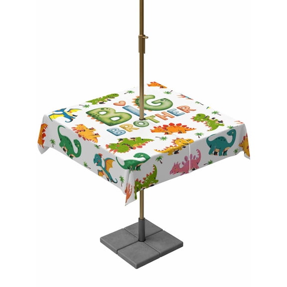 Outdoor Tablecloths with Umbrella Hole & Zipper, Cartoon Dinosaurs 54x54 Inch Square Tablecloths, Funny Dino Cute Boys Girls Children Waterproof Table Cloth, Patio/Pool/Picnic Table Covers