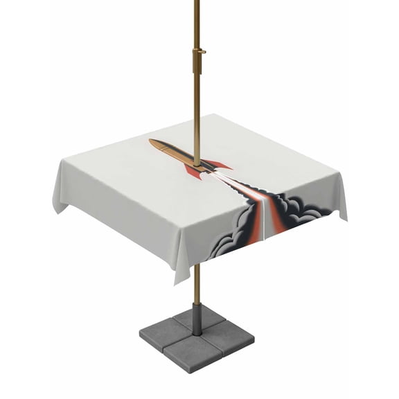 Outdoor Tablecloths with Umbrella Hole & Zipper, Cartoon Rockets 54x54 Inch Square Tablecloths, Letters It's Monday We Have Lift-off Waterproof Table Cloth, Patio/Pool/Picnic Table Covers
