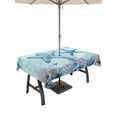 thumbnail image 1 of Outdoor Tablecloths with Umbrella Hole & Zipper, Coastal Starfish Blue Rectangle Tablecloth 60x120 Inch, Summer Beach Nautical Coral Waterproof Table Cloth, Patio/Pool/Picnic Table Covers, 1 of 8
