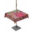 thumbnail image 1 of Outdoor Tablecloths with Umbrella Hole & Zipper, Colorful Ethnic 60x60 Inch Square Tablecloths, Modern Abstract National Geometric Red Waterproof Table Cloth, Patio/Pool/Picnic Table Covers, 1 of 8