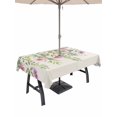 thumbnail image 1 of Outdoor Tablecloths with Umbrella Hole & Zipper, Colorful Flowers 60 x102 Inch Rectangle Tablecloths, Spring Floral Leaves Botanical Country Beige Waterproof Table Cloth, Patio/Pool Table Covers, 1 of 8
