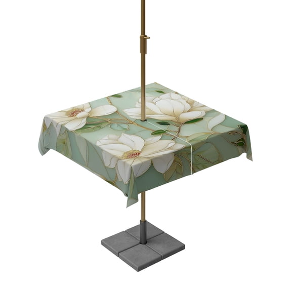 Outdoor Tablecloths with Umbrella Hole & Zipper, Country Flowers 60x60 Inch Square Tablecloths, Green Magnolia Flowers Rustic Botanical Waterproof Table Cloth, Patio/Pool/Picnic Table Covers