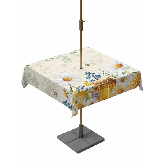 Outdoor Tablecloths with Umbrella Hole & Zipper, Daisy Spring Floral 54x54 Inch Square Tablecloths, Farmhouse Botanical Green Leaves Waterproof Table Cloth, Patio/Pool/Picnic Table Covers