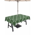 thumbnail image 1 of Outdoor Tablecloths with Umbrella Hole & Zipper, Dark Green Moroccan Rectangle Tablecloth 60x120 Inch, Middle Century Quatrefoil Plaid Art Waterproof Table Cloth, Patio/Pool/Picnic Table Covers, 1 of 8
