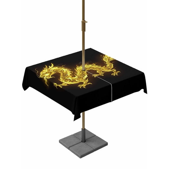 Outdoor Tablecloths with Umbrella Hole & Zipper, Dragon Flames 60x60 Inch Square Tablecloths, Yellow Dragons Abstract Modern Art Waterproof Table Cloth, Patio/Pool/Picnic Table Covers