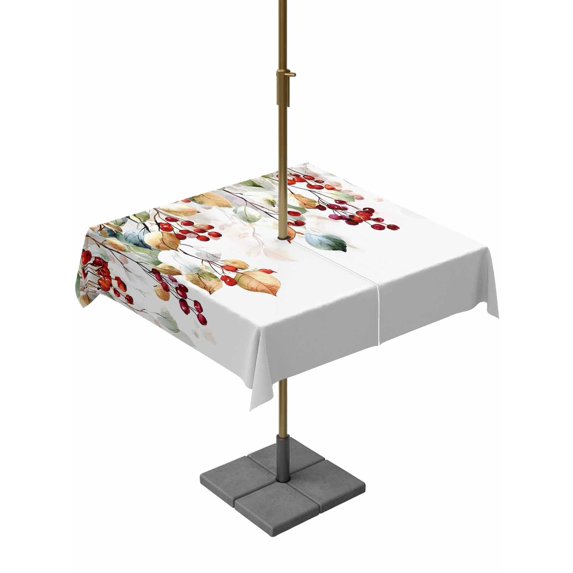 Outdoor Tablecloths with Umbrella Hole & Zipper, Eucalyptus Leaves 60x60 Inch Square Tablecloths, Summer Botanical Weeping Watercolor Waterproof Table Cloth, Patio/Pool/Picnic Table Covers