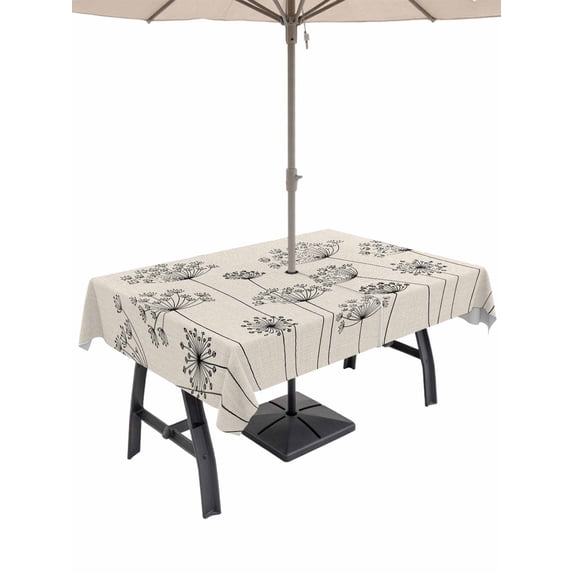 Outdoor Tablecloths with Umbrella Hole & Zipper, Farmhouse Dandelion 54x80 Inch Tablecloth Rectangle, Spring Modern Minimalist Country Flower Waterproof Table Cloth, Patio/Pool/Picnic Table Covers