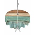 thumbnail image 1 of Outdoor Tablecloths with Umbrella Hole & Zipper, Farmhouse Teal Blue Brown Round Tablecloth 54 Inch, Vintage Wooden Striped Waterproof Table Cloth, Patio/Pool/Picnic Table Covers, 1 of 8