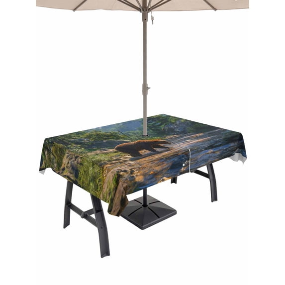 Outdoor Tablecloths with Umbrella Hole & Zipper, Forests Bears Tablecloth Rectangle 60x84 Inch, Modern Art Mountain Animals Watercolor Waterproof Table Cloth, Patio/Pool/Picnic Table Covers
