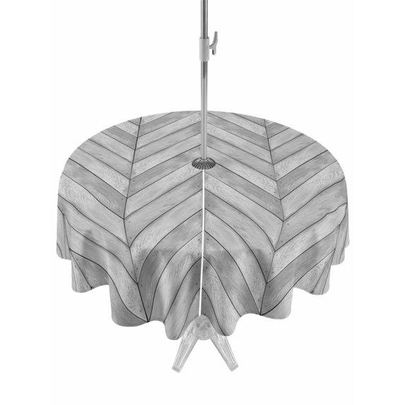 Outdoor Tablecloths with Umbrella Hole & Zipper, Gray Wood Grain Round Tablecloth 54 Inch, Retro Minimalist Geometric Art Waterproof Table Cloth, Patio/Pool/Picnic Table Covers