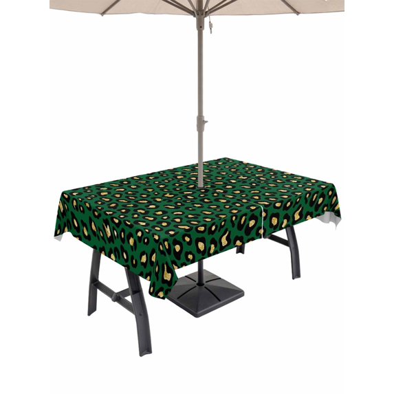 Outdoor Tablecloths with Umbrella Hole & Zipper, Green Black Rectangle Tablecloth 60x120 Inch, Elegant Modern Abstract Art Luxury Waterproof Table Cloth, Patio/Pool/Picnic Table Covers