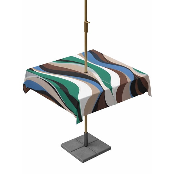 Outdoor Tablecloths with Umbrella Hole & Zipper, Green Blue Brown Moire 54x54 Inch Square Tablecloths, Modern Abstract Art Waterproof Table Cloth, Patio/Pool/Picnic Table Covers
