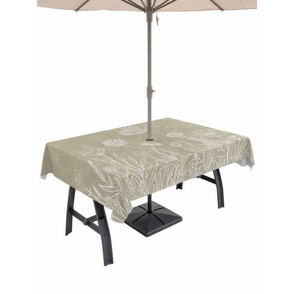Outdoor Tablecloths with Umbrella Hole & Zipper, Green Brown Wildflowers 54x80 Inch Tablecloth Rectangle, Modern Floral Butterfly Plant Waterproof Table Cloth, Patio/Pool/Picnic Table Covers