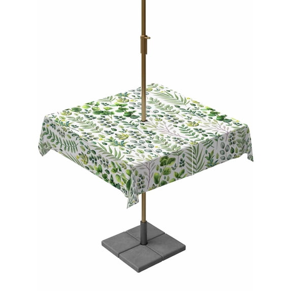 Outdoor Tablecloths with Umbrella Hole & Zipper, Green Leaves 60x60 Inch Square Tablecloths, Elegant Pastoral Summer Botanical Leaf Waterproof Table Cloth, Patio/Pool/Picnic Table Covers