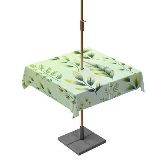 Outdoor Tablecloths with Umbrella Hole & Zipper, Green Leaves 60x60 Inch Square Tablecloths, Summer Botanical Farmhouse Leaf Waterproof Table Cloth, Patio/Pool/Picnic Table Covers