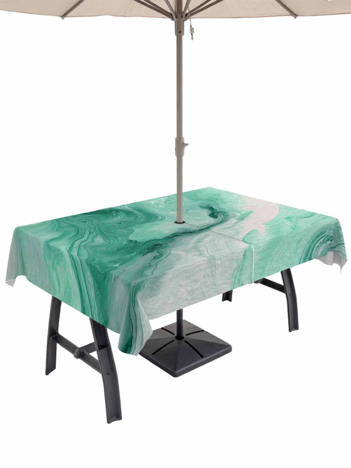 Pool Table Tablecloth Outdoor Tablecloths with Umbrella Hole & Zipper, Green Marble ...