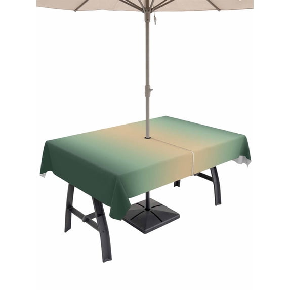 Outdoor Tablecloths with Umbrella Hole & Zipper, Green Ombre 54x80 Inch Tablecloth Rectangle, Modern Yellow Gradient Farmhouse Art Waterproof Table Cloth, Patio/Pool/Picnic Table Covers