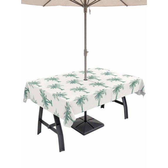 Outdoor Tablecloths with Umbrella Hole & Zipper, Green Palm Trees Rectangle Tablecloth 52x70 Inch, Country Summer Botanical Tropical Plants Waterproof Table Cloth, Patio/Pool/Picnic Table Covers
