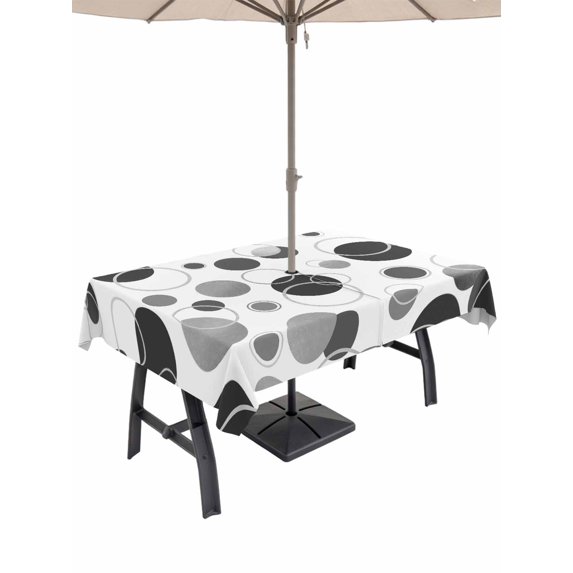 Outdoor Tablecloths with Umbrella Hole & Zipper, Grey Black Polka Dots Rectangle Tablecloth 60x120 Inch, Modern Abstract Art Waterproof Table Cloth, Patio/Pool/Picnic Table Covers