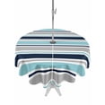 thumbnail image 1 of Outdoor Tablecloths with Umbrella Hole & Zipper, Grey Blue Striped Round Tablecloth 54 Inch, Farmhouse Stripes Abstract Art Navy Blue Waterproof Table Cloth, Patio/Pool/Picnic Table Covers, 1 of 8
