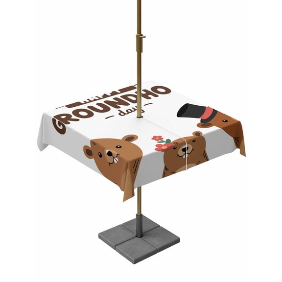 Outdoor Tablecloths with Umbrella Hole & Zipper, Groundhog Day 54x54 Inch Square Tablecloths, Cartoon Funny Modern Farmhouse Country Cute Waterproof Table Cloth, Patio/Pool/Picnic Table Covers