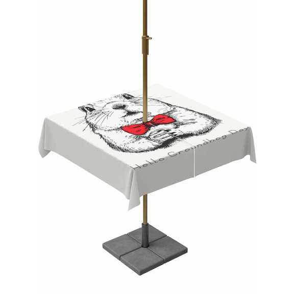 Outdoor Tablecloths with Umbrella Hole & Zipper, Groundhog Day 54x54 Inch Square Tablecloths, Red Bow Knot Spring Waterproof Table Cloth, Patio/Pool/Picnic Table Covers