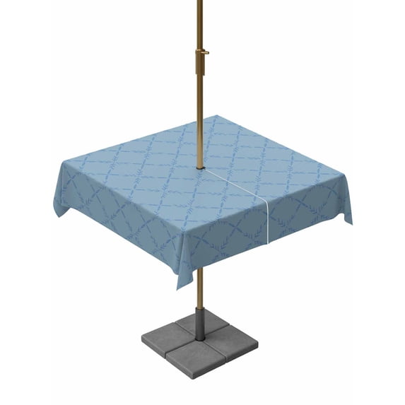 Outdoor Tablecloths with Umbrella Hole & Zipper, Haze Blue Plaid 60x60 Inch Square Tablecloths, Farmhouse Modern Abstract Striped Waterproof Table Cloth, Patio/Pool/Picnic Table Covers