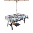 thumbnail image 1 of Outdoor Tablecloths with Umbrella Hole & Zipper, Hello Spring Rectangle Tablecloth 60x120 Inch, Pastoral Purple Bottle Floral Gray Wooden Waterproof Table Cloth, Patio/Pool/Picnic Table Covers, 1 of 8