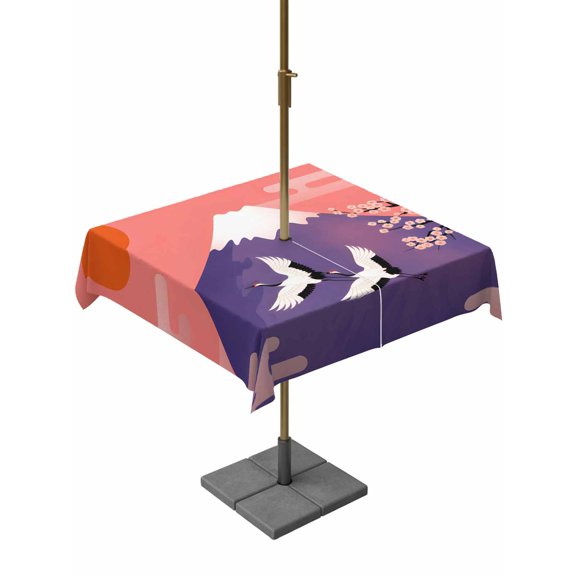 Outdoor Tablecloths with Umbrella Hole & Zipper, Japanese 54x54 Inch Square Tablecloths, Nature Mountain Sun Blossoms Cherry Scenery Waterproof Table Cloth, Patio/Pool/Picnic Table Covers